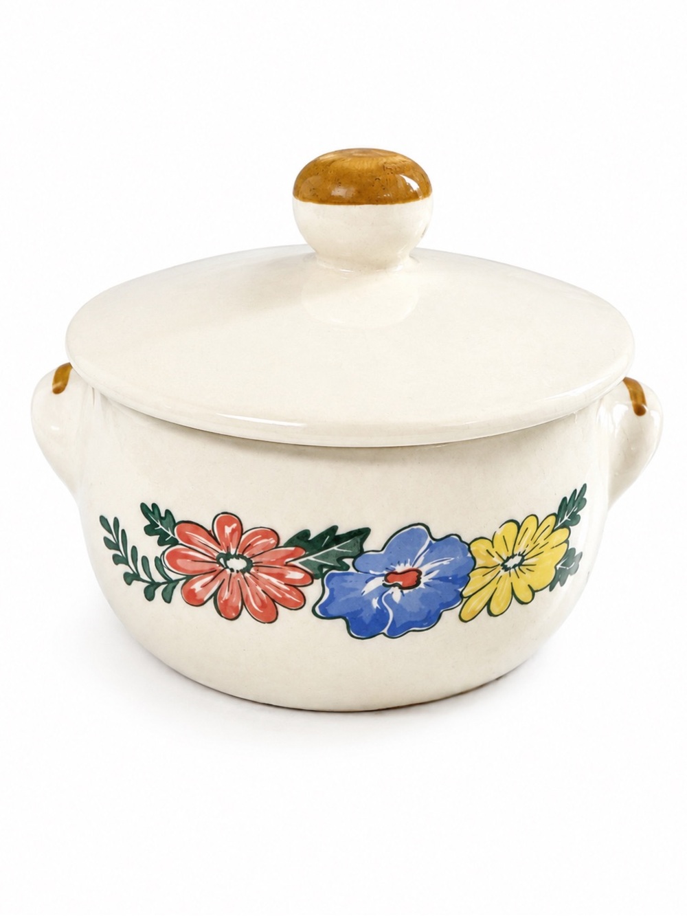 M. Kamenstein Vintage Enamelware Lidded Sugar Bowl Retro Floral 5"